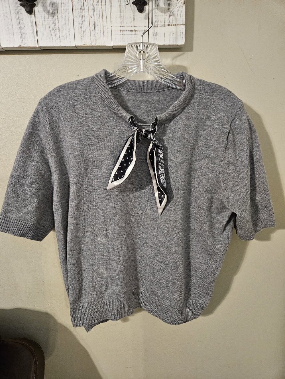 Shein Scarf Tie Short Sleeve Sweater- size L